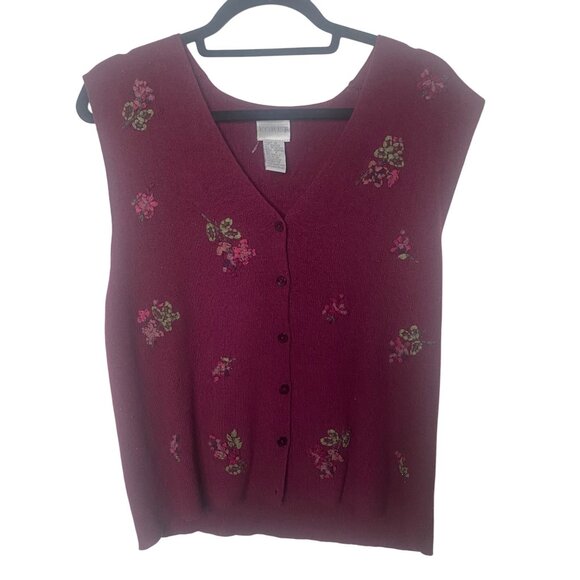 Koret Sweaters - Vintage Sweater Vest Womens Size M Button-Up Embroidered Cottagecore